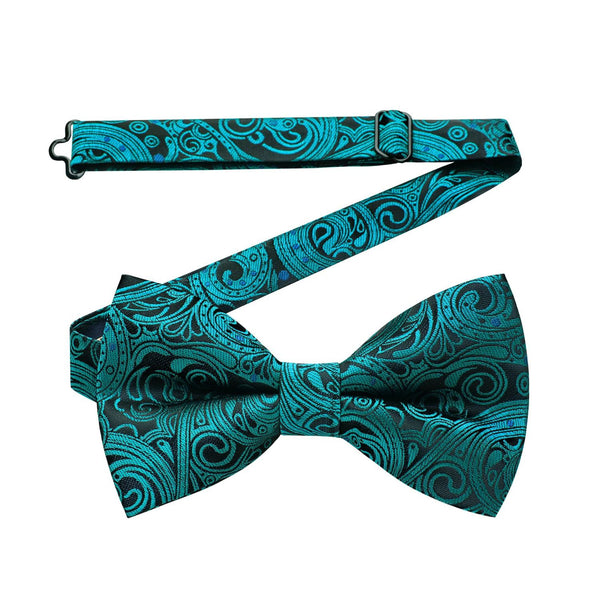 Hisdern Peacock Blue Paisley Pre-Tied Bow Tie for Wedding Party