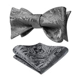Floral Paisley Bow Tie & Pocket Square Sets - C-GRAY