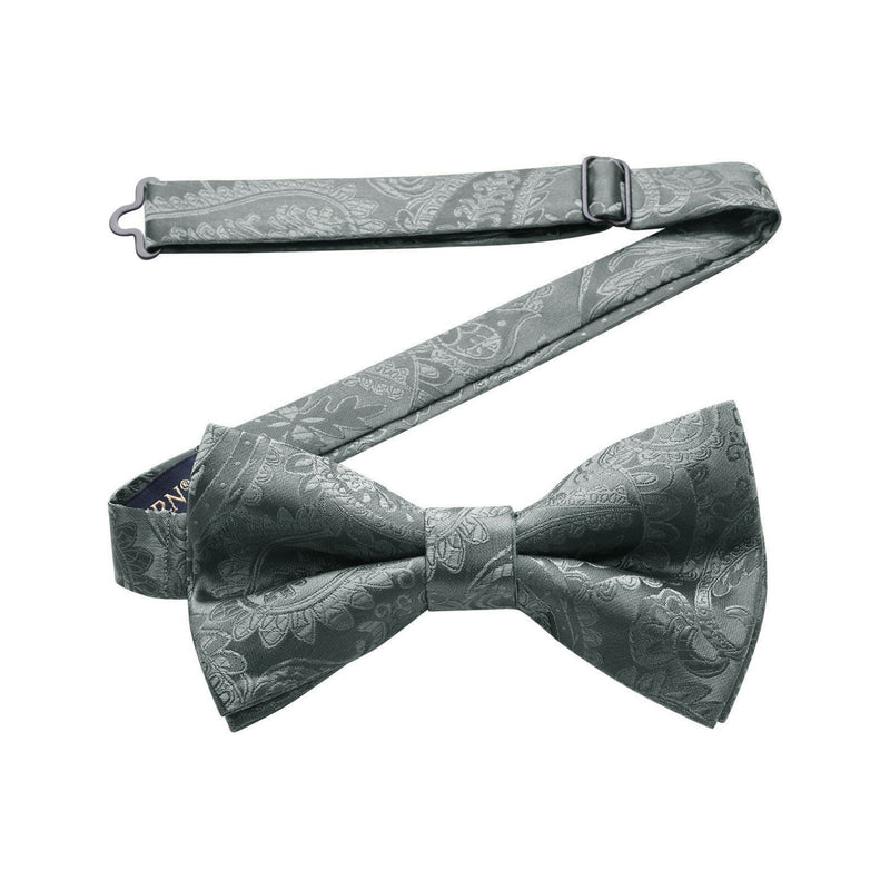 Paisley Pre-Tied Bow Tie & Pocket Square - GRAY-1