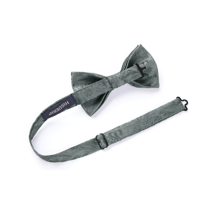 Paisley Pre-Tied Bow Tie & Pocket Square - GRAY-1