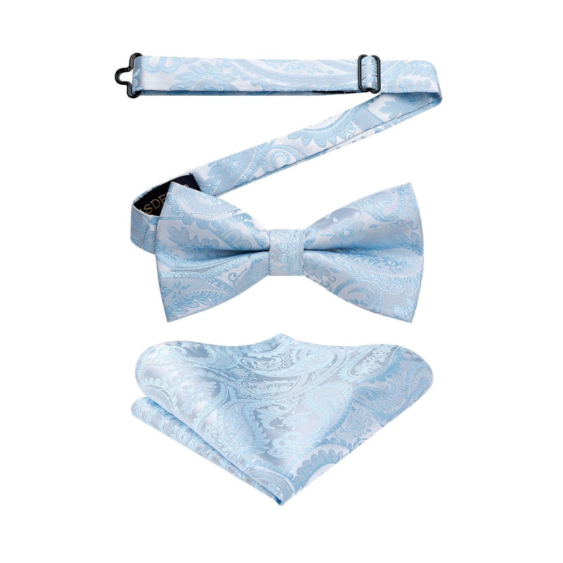 Paisley Pre-Tied Bow Tie & Pocket Square - LIGHT BLUE 02