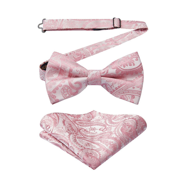 Paisley Pre-Tied Bow Tie & Pocket Square - PINK-1