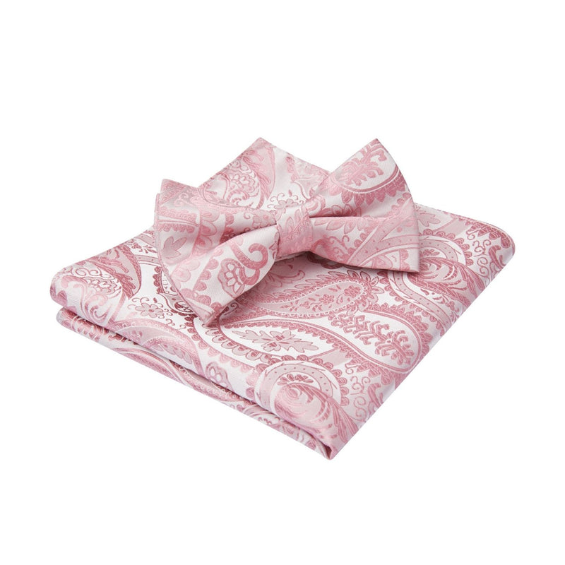 Paisley Pre-Tied Bow Tie & Pocket Square - PINK-1