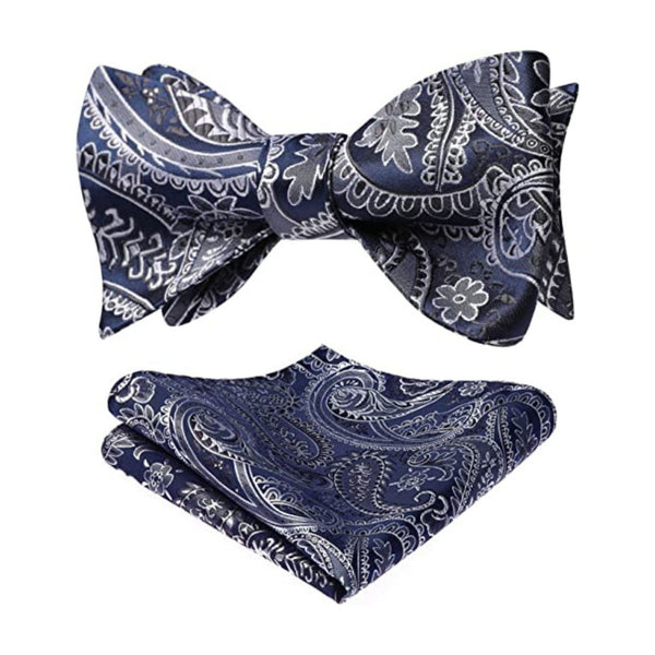 Floral Paisley Bow Tie & Pocket Square Sets - B-NAVY BLUE