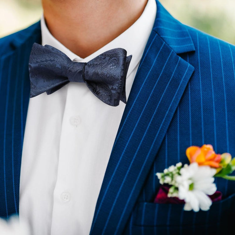 Floral Paisley Bow Tie & Pocket Square Sets - C-NAVY BLUE