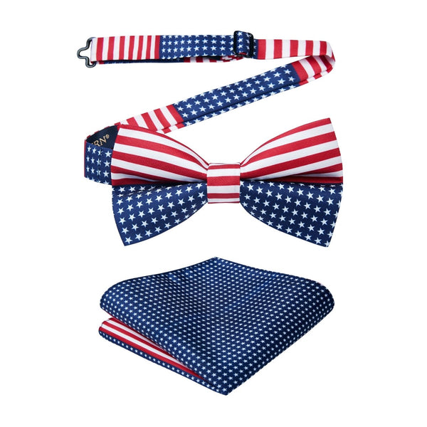 Stripe Pre-Tied Bow Tie & Pocket Square - NAVY/RED