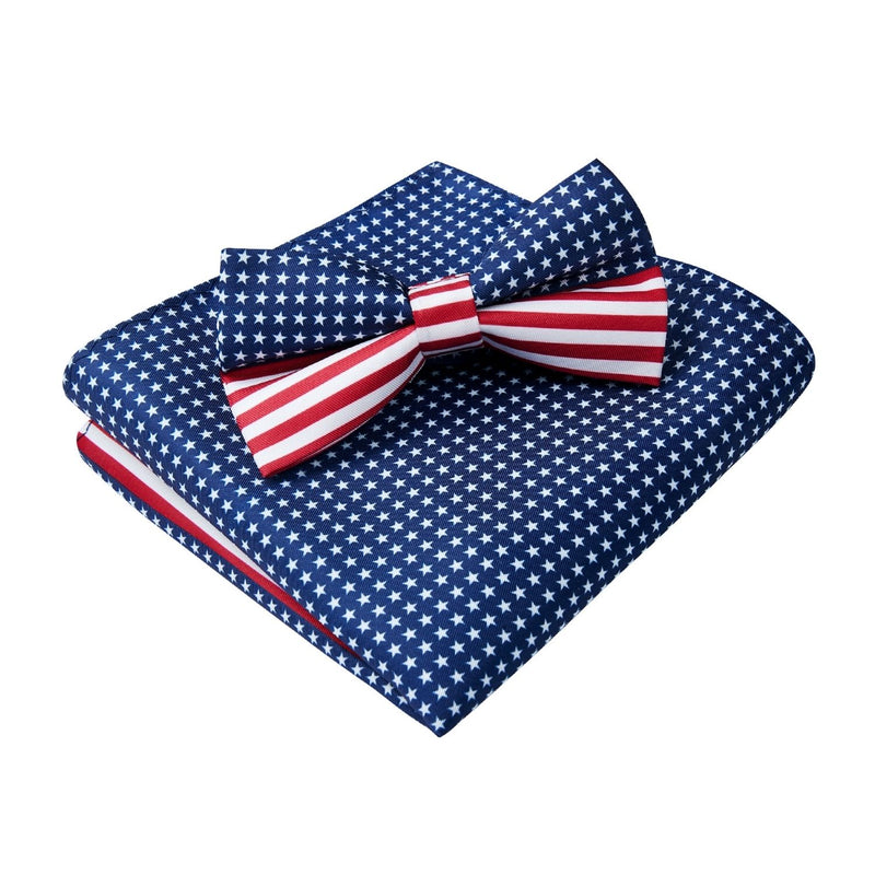 Stripe Pre-Tied Bow Tie & Pocket Square - NAVY/RED