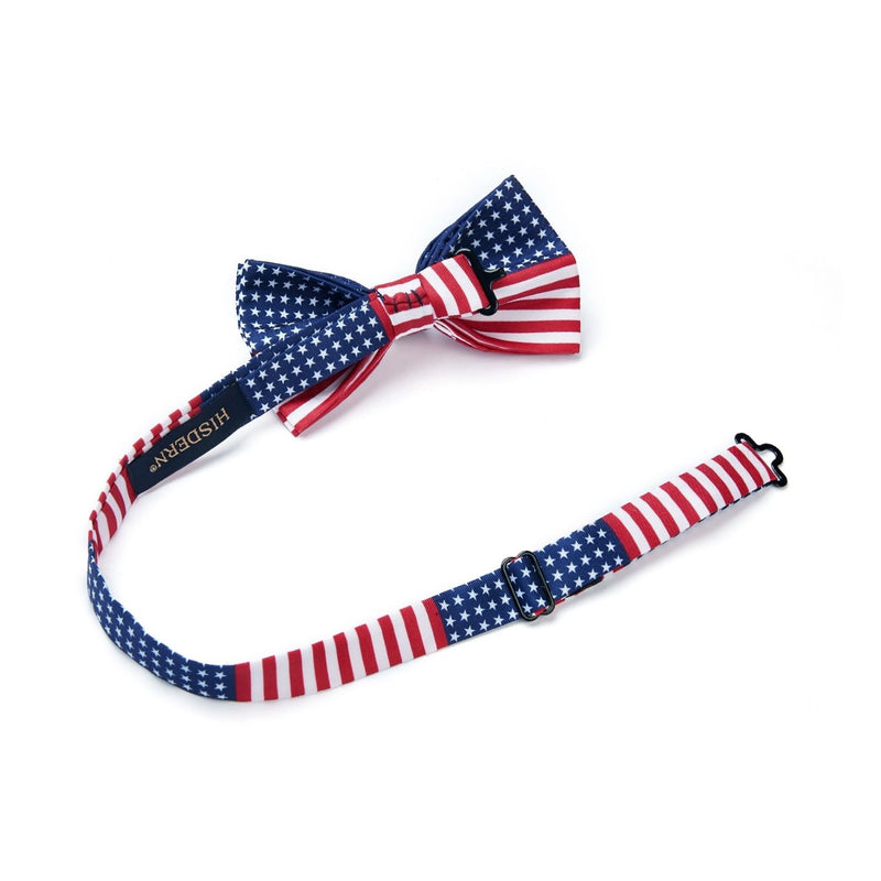 Stripe Pre-Tied Bow Tie & Pocket Square - NAVY/RED