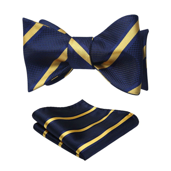 Stripe Bow Tie & Pocket Square - B-NAVY BLUE/YELLOW