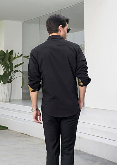 Casual Formal Shirt with Pocket - BLACK/GOLD – Hisdern