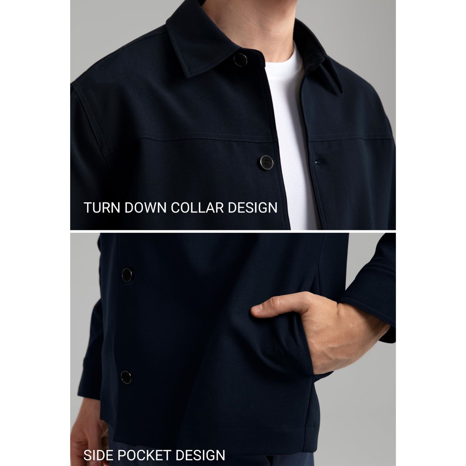Hisdern Flex 531 Men's Button Down Navy Blue Shirt Jacket for Casual Gathering