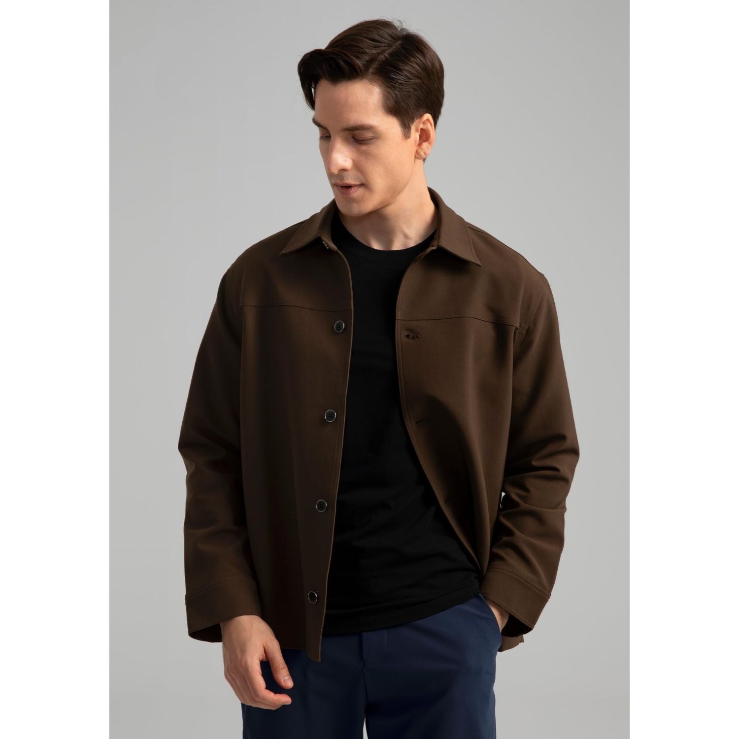 Hisdern Flex 531 Men's Button Down Brown Shirt Jacket for Casual Gathering