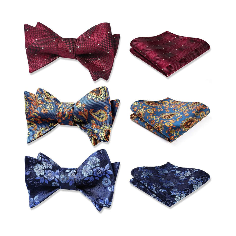 3PCS Mixed Design Bow tie & Pocket Square Sets - B3-21