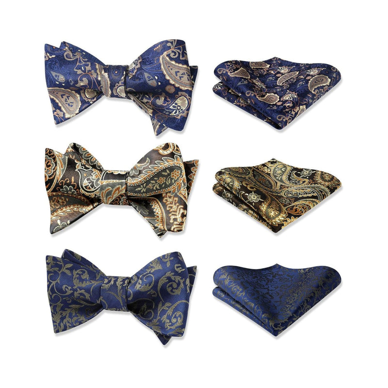 3PCS Mixed Design Bow tie & Pocket Square Sets - B3-14