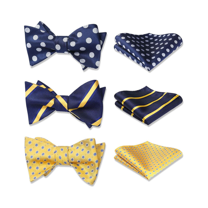 3PCS Mixed Design Bow tie & Pocket Square Sets - B3-22