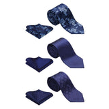 3PCS XL Tie & Pocket Square Set - A2-NAVY BLUE