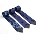 3PCS XL Tie & Pocket Square Set - A2-NAVY BLUE