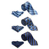 3PCS XL Tie & Pocket Square Set - A3-BLUE/BLACK