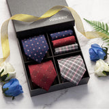 3-Piece Tie Set Red Navy Blue Wedding Accessory Gift Box Set