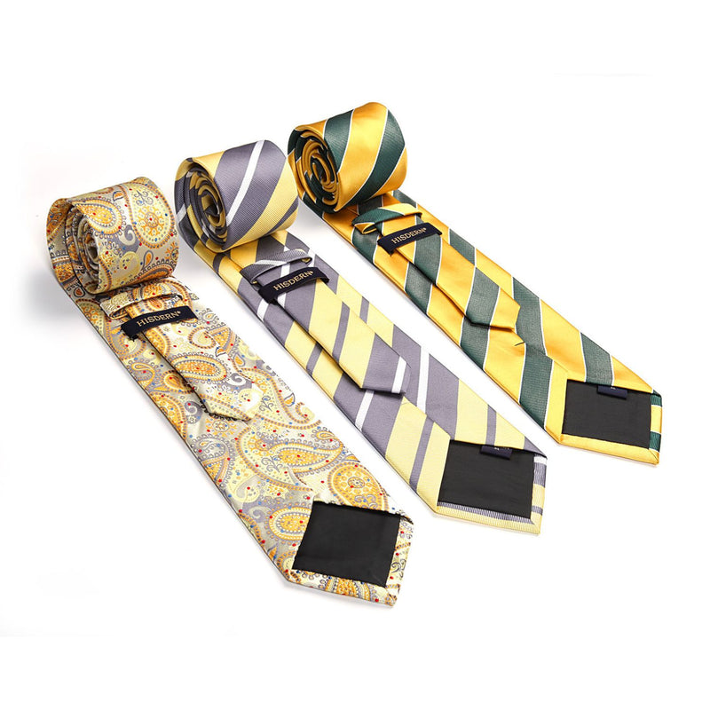 3PCS XL Tie & Pocket Square Set - C-YELLOW/ORANGE/GOLD Christmas Gifts for Men
