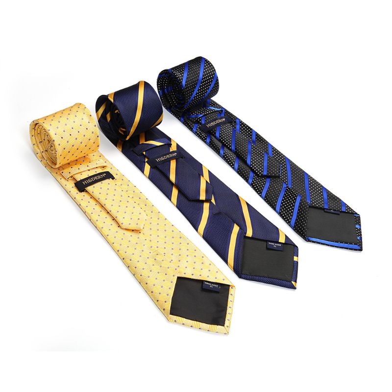 3PCS XL Tie & Pocket Square Set - A4-BLUE/BLACK/YELLOW