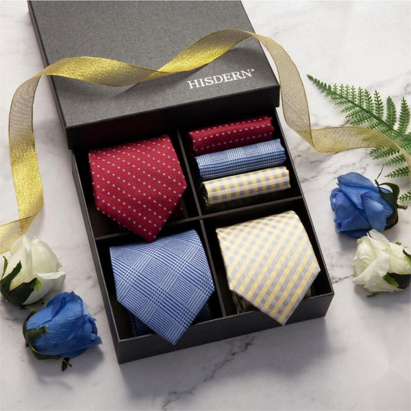 3-Piece Plaid Tie Set Wedding Accessory Gift Box Set