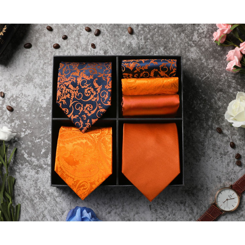 3PCS Tie & Pocket Square Set - ORANGE