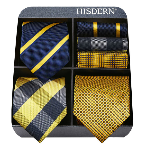 3PCS Tie & Pocket Square Set - YELLOW GOLD