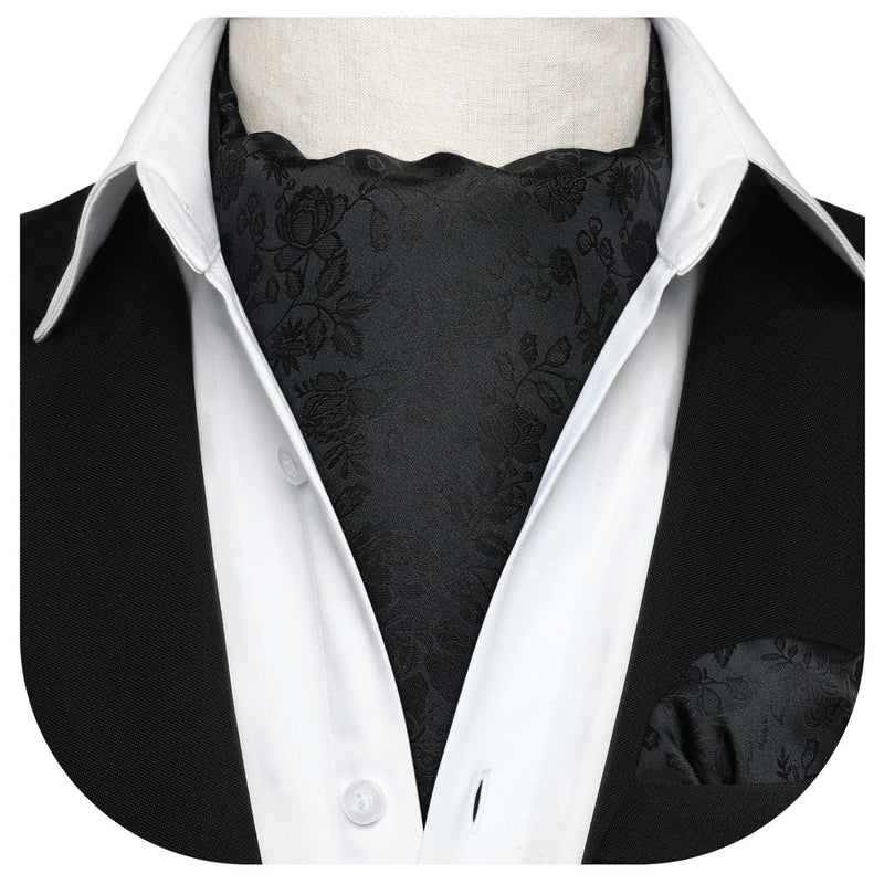 Floral Ascot Handkerchief Set - A-02 BLACK 1