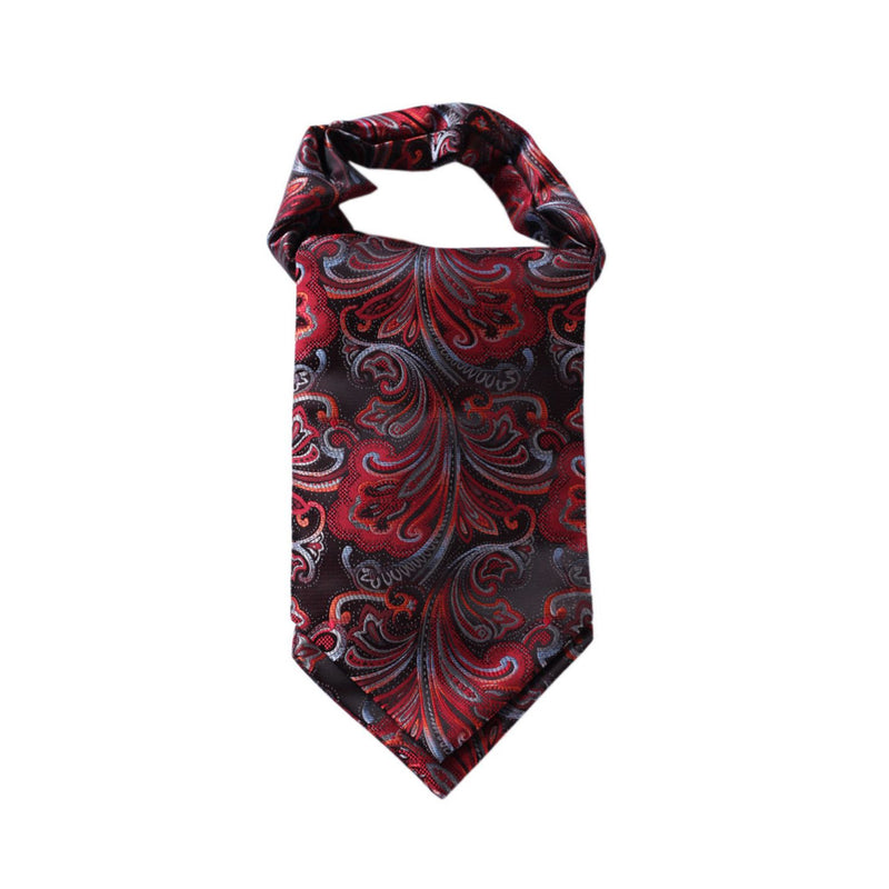 Floral Paisley Ascot Cravat Scarf - RED/SLIVER