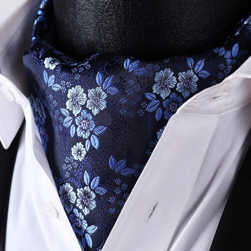 Floral Paisley Ascot Cravat Scarf - NAVY BLUE