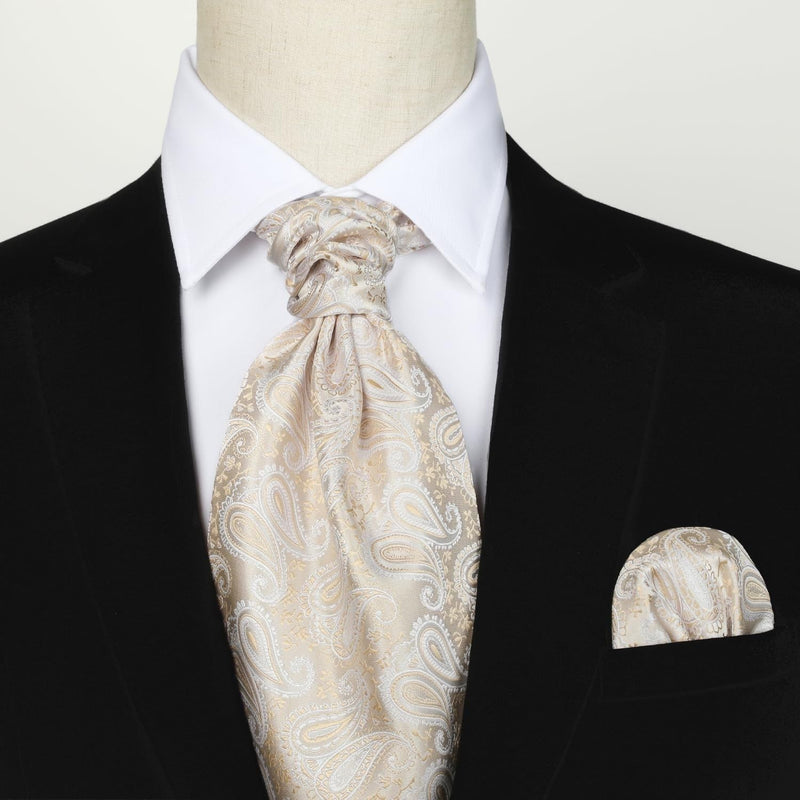 Paisley Ascot Handkerchief Set - A-01-CHAMPAGNE