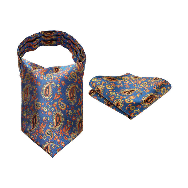 Paisley Ascot Handkerchief Set - A-BLUE/ORANGE