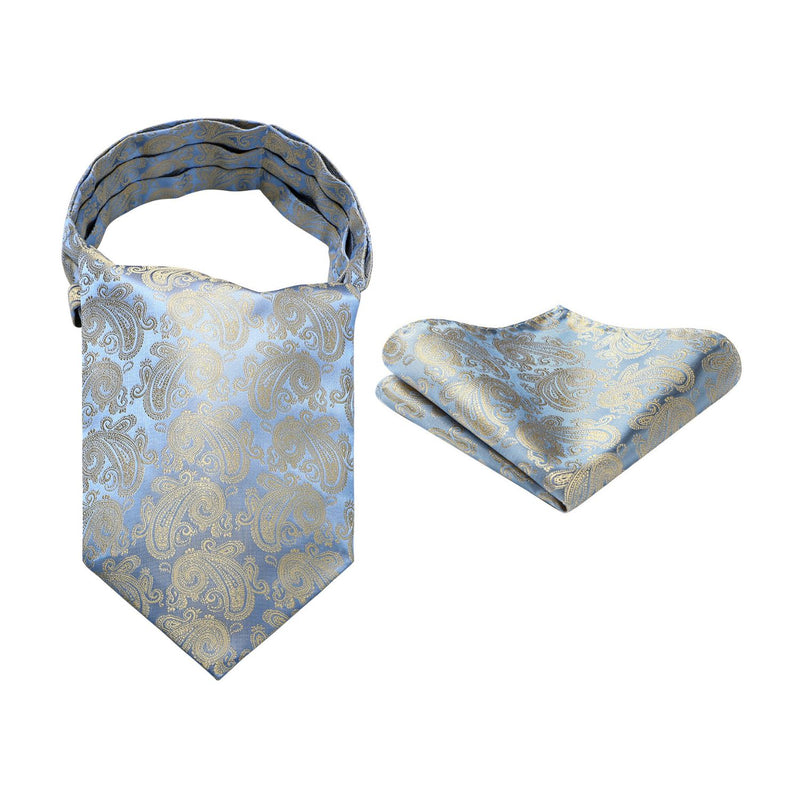 Paisley Floral Ascot Handkerchief Set - A-BEIGE/BLUE