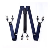 Plaid Suspender Pre-Tied Bow Tie Handkerchief - B4-NAVY BLUE