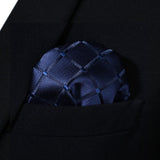 Plaid Suspender Pre-Tied Bow Tie Handkerchief - B4-NAVY BLUE