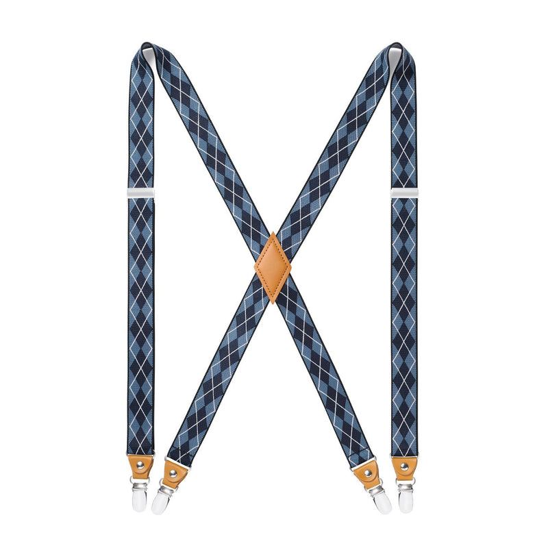 1.0 inch Adjustable Suspender with 4 Clips - BLUE CHECKERED