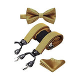 Plaid Suspender Pre-Tied Bow Tie Handkerchief - B7-GOLD