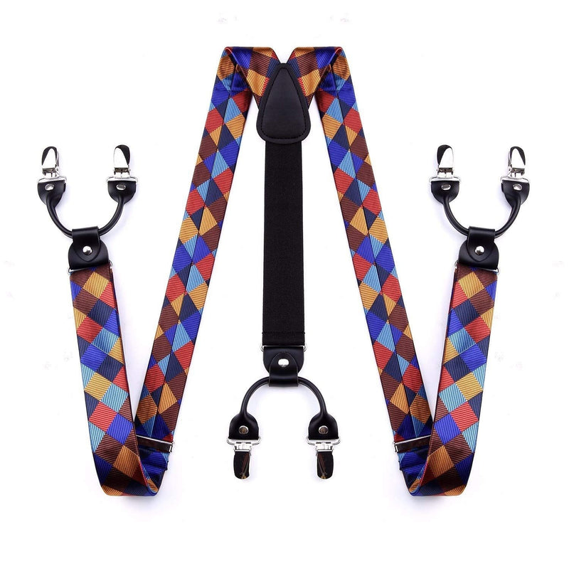 Plaid Suspender Bow Tie Handkerchief - COLORFUL