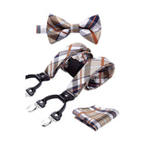 Plaid Suspender Pre-Tied Bow Tie Handkerchief - B3-MAROON