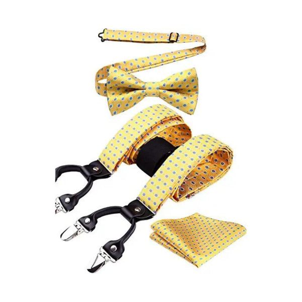 Floral Suspender Pre-Tied Bow Tie Handkerchief - C2-YELLOW