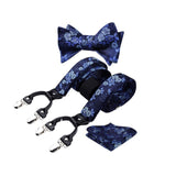 Floral Paisley Suspender Bow Tie Handkerchief - 1-BLUE