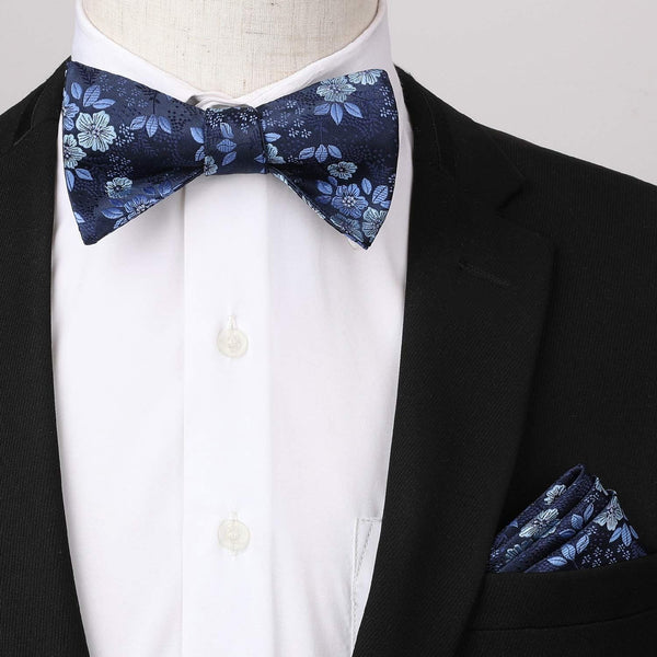 Floral Paisley Suspender Bow Tie Handkerchief - 1-BLUE