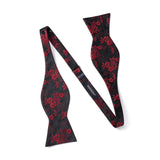 Floral Paisley Suspender Bow Tie Handkerchief - 5-RED/BLACK 03