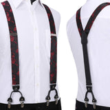 Floral Paisley Suspender Bow Tie Handkerchief - 5-RED/BLACK 03
