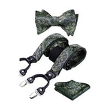 Floral Paisley Suspender Bow Tie Handkerchief - 6-GREEN/GRAY