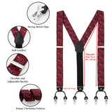 Hisdern Christmas Suspenders Pre-Tied Bow Tie Set Burgundy Holiday Outfit