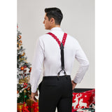 Christmas Suspender Pre-Tied Bow Tie Handkerchief - 03-RED/WHITE