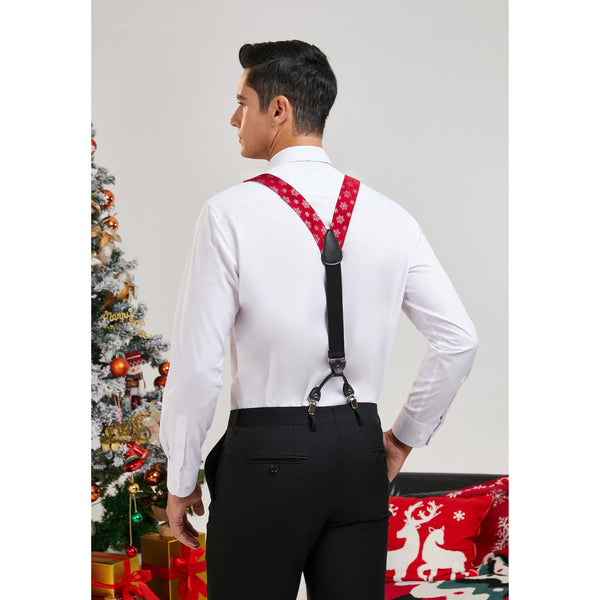 Christmas Suspender Pre-Tied Bow Tie Handkerchief - 03-RED/WHITE