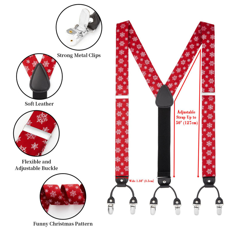 Christmas Suspender Pre-Tied Bow Tie Handkerchief - 03-RED/WHITE